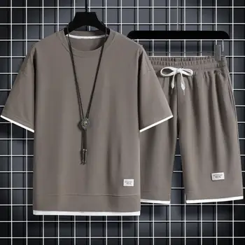 2 бр/комплект мъжки анцуг комплект стилен шнур ежедневни мъжки дрехи мъже лятна тениска шорти комплект мъже топ шорти костюм