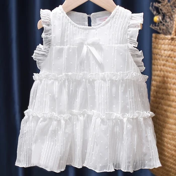 2023 Лятна рокля за бебе момиче дрехи Корейска мода шифон без ръкави сладък лък принцеса малко дете рокли детски дрехи BC2348