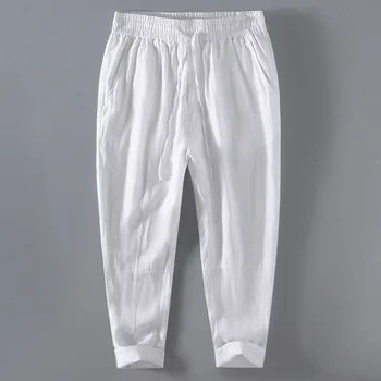 3023 100% бельо високо качество мъжки Япония стил хлабав случайни панталони лято нова мода дишаща тънък плаж почивка панталони мъжки