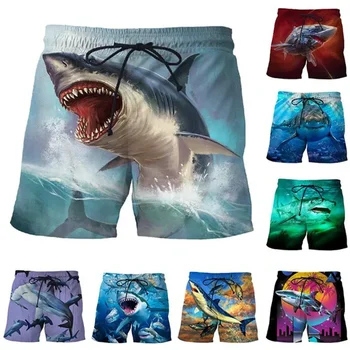 3D печат Акула къси панталони за мъже Лятна личност Животно Унисекс Хараджуку плажни шорти ваканция сърф бански костюми