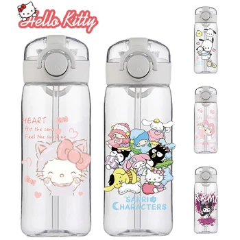 400ML Sanrio Hello Kitty Kuromi Water Cup Kids Creative Cute Cups with Straws Water Sippy Cup Cartoon Outdoor Clear Water Glass