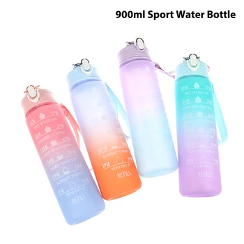 900ML Спортна бутилка за вода Непропускливи бутилки Пиене на открито Пътуване Преносима бутилка за вода Фитнес кани