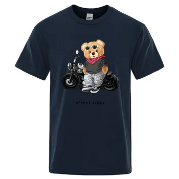 Camiseta con estampado de Teddy Rider para hombre, ropa de algodón, informal, suelta, de manga corta, transpirable, de verano