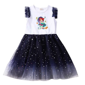 Disney Малката русалка Летни детски рокли за момичета Детски анимационни къс ръкав принцеса рокля Детски абитуриентски мрежести рокли