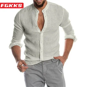 FGKKS 2023 Външна ежедневна риза за мъже Спално бельо тънко дишащо Топ висококачествен дизайн Гореща мода улично облекло риза за мъже