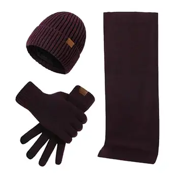 Hat ръкавици и шал комплекти топла шапка и ръкавици жени еластична топла плетена шапка за жени зимни шал ръкавици сгъстяване удобни