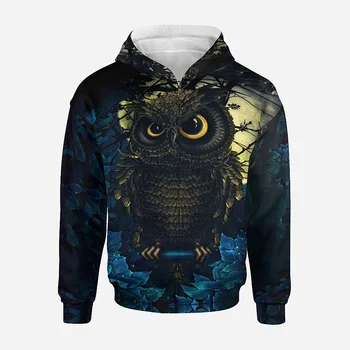 Horror Night Owl Zip Up Hoodie Мъжко облекло Ново 3D Goth Eagle отпечатани качулки Жени Harajuku Fashion y2k Пуловери Качулка с качулка