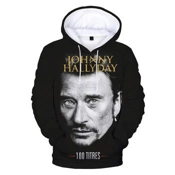 Johnny Hallyday 3D отпечатани качулки Хип-хоп рок качулка мъже рапър мода случайни смешно извънгабаритни пуловер готино извънгабаритни сива врана