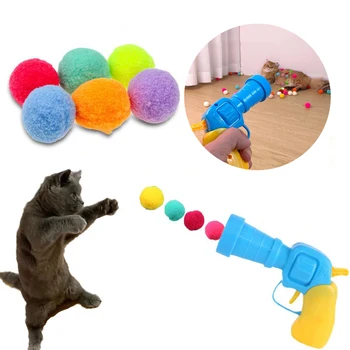 Pet Cat Toy Creative Kitten Mini Pompomon Game Elastic Plush Ball Toy Interactive Launch Training Cat and Dog Toy Supplies