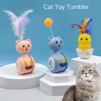Tumbler люлка играчка за котки смешно котка надраскване топка цветни перо звучаща играчка коте интерактивни преследване играчка котка аксесоари