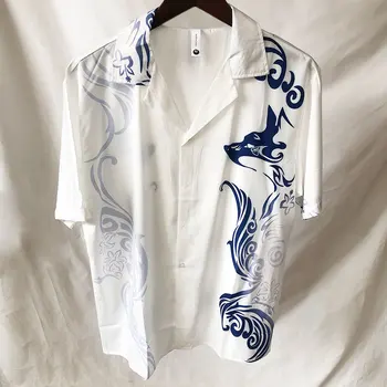 абстрактен реколта печат риза къс ръкав случайни мъже риза улично облекло лято Camisa мода мъжествена китайска риза Moda Hombre