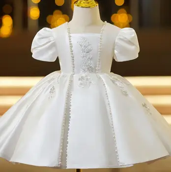 висок клас ръчно изработени перлени пайети дизайн момичета принцеса рокля детска сватба рожден ден кръщение Eid банкет вечерна рокля A2410