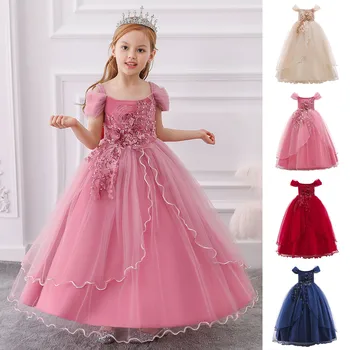 Детска рокля принцеса рокля линия рамо момиче изпълнение рокля дълъг pommel рокля парти Коледа Vestido