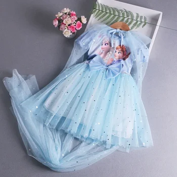 Дисни Елза принцеса рокля с нос момичета рокля лятна детска рокля с дълъг ръкав детско парти Елза замразени рокля 2-8Y