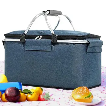 Изолирана кошница за пикник Преносими сгъваеми чанти за хранителни стоки Непропусклива кошница за охладителна чанта с дръжка Голям капацитет къмпинг пътуване