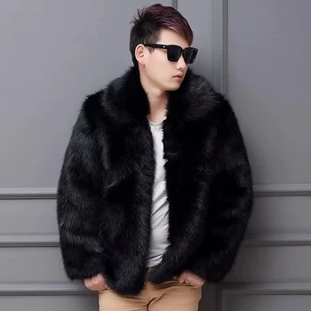 Луксозна марка кожени палта Мъже пухкаво яке удебелено топло дълъг ръкав есен зима изкуствена кожа палто сняг дрехи случайни мода