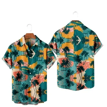 Лятна хавайска флорална риза 3D принт Тропически растения Извънгабаритни ризи с къс ръкав Мъже Уютна мода Ежедневни копчета Блуза