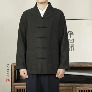 Мъже памук дълъг ръкав традиционни китайски дрехи Tang костюм отгоре Кунг Фу Тай Чи униформа есенна риза блуза бельо палто мъже
