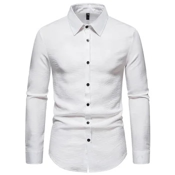 Мъжка бяла ежедневна риза с дълъг ръкав 2023 Есен Нова Slim Fit Button Up рокля ризи Мъже Работа Бизнес Официален Chemise Homme XXL