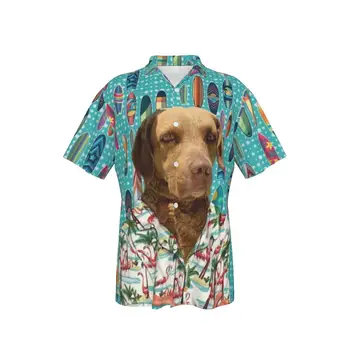 Нова хавайска лятна риза за мъже смешно куче печат хавайски случайни стил къс ръкав бутон нагоре летни ризи за мъже и жени