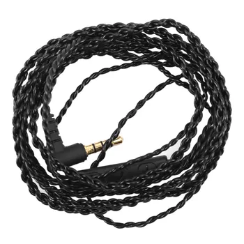  Подмяна на ремонт на аудио кабел за слушалки 3.5mm TRS жак DIY лакът слушалки 4 медна сърцевина тел с контрол на силата на звука на микрофона (черен)