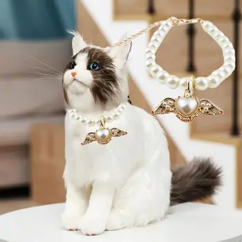 Регулируема котешка огърлица мода изкуствена перла кристали кученце чокър котка яка за домашни любимци рожден ден