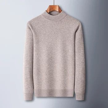 Топ клас 100% вълна мъже макет врата трикотажен пуловер 7 цвят есен зима сгъстяване топли мъже бизнес тънък годни плета пуловер