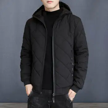 Универсален зимен палто дебели топли мъжки памук палто с качулка цип затваряне джобове плюс размер зимно яке за защита стил
