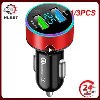  1 / 3PCS кола запалка двоен USB телефон зарядно 12V-24V LED дисплей QC3.0 бързо зареждане алуминиева сплав смартфон Auto