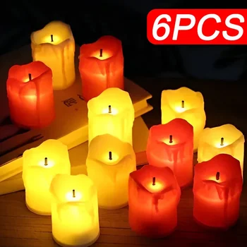 1/6PCS Безпламъчни LED свещи Работещи с батерии Черно ядро чай светлини Сватбено парти за рожден ден Домашен декор Електронни фалшиви свещи