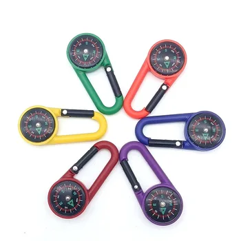 1 бр. Цветен пластмасов мини компас на открито къмпинг туризъм пътуване карабинер детска играчка компас малък подарък смесен цвят
