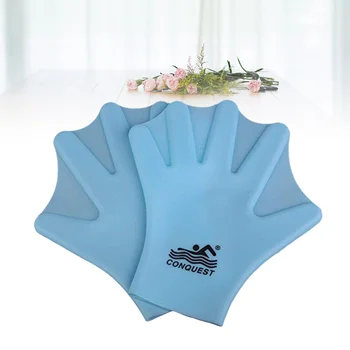 1 чифт силиконови ръкавици за плуване Ципести водни прилепнали ръкавици гребло гмуркане ръкавици ръка уеб (възрастен, небесно синьо)