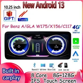10.25 инчов Android 13 IPS екран WIFI 4G Carplay Auto GPS мултимедиен плейър за Benz A CLA GLA Class W175 X156 C117 2012-2018