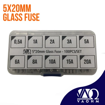 100PCS 5x20mm Комплект стъклени предпазители 0.5A 1A 2A 3A 5A 6A 8A 10A 15A 20A