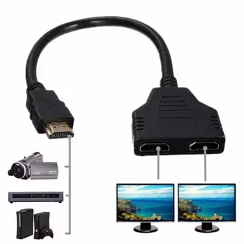 1080p HDMI-съвместим адаптер Висококачествен 1 в 2 изходен сплитер кабел 30 см преносим адаптер за пренос на сигнал