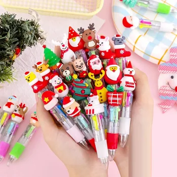10pcs Kawaii Коледа Mini 4 цвят химикалка за деца подарък Elk Дядо Коледа прибиращ се писалка училище писане доставки офис 