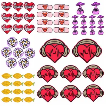 10PCS/Lots Желязо на кръпка сърце / карикатура бродерия кръпка значка цвете бродирани лепенки за дрехи термоадхезивни лепенки DIY