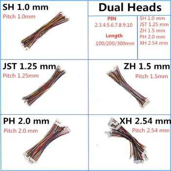 10Pcs SH1.0 JST1.25 ZH1.5 PH2.0 XH2.54 Конектор за кабел с двойна глава JST Pitch 1.0/1.25/1.5/2.0/2.54mm 2/3/4/10 Pin Female