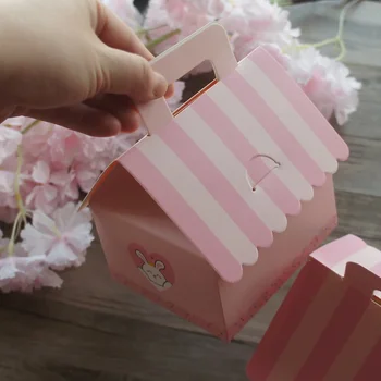 12 бр. Розова любовна къща дизайн хартиена кутия шоколадов макарон бонбони подарък опаковки кутии сватба бебе душ парти декорация