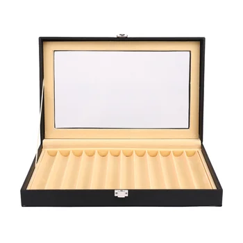 12 Черна кутия за писалки Кожена кутия за показване на писалка PU кутия за съхранение на писалка Кожена кутия за съхранение на моливи