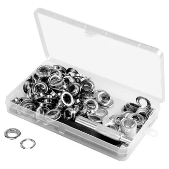 120 комплекта Grommet Капси Tool Kit, Grommet Kit 1/2 инчови капси с инструменти и кутия за съхранение Silver