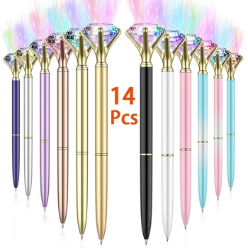 14Pcs LED кристал диамант писалка светне диамант химикалка Bling метална писалка черно мастило писалки за училище офис писане доставки