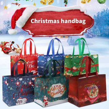 1Pc 2024 Нова година Коледа нетъкан текстил голяма пазарска чанта бонбони подарък опаковки Дядо Коледа детски празник Честита година парти услуги