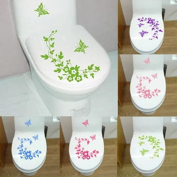 1pc водоустойчив подвижен тоалетна капак стикер пеперуда цвете ратан тоалетна седалка покритие стена залепване плакат декоративни стикери