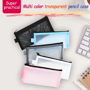 1Pc прозрачна мрежа молив случай писалка чанта прости преносими офис училищни пособия писалка кутия законопроект съхранение чанта пътуване аксесоари