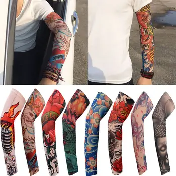 1Pcs Нов цвете ръка татуировка ръкави безшевни открит езда слънцезащитни ръкави ръка слънцезащитни ръкави слънце UV защита ръка нагреватели за мъже жени