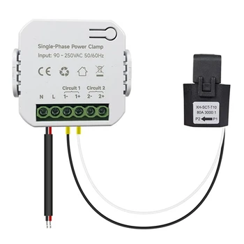 1Set Tuya Smart Zigbee Energy Meter 80A с ток трансформатор скоба Kwh мощност монитор пластмаса електричество статистика бял
