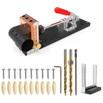 1Set джобен отвор Jig Kit джобен винт Jig дървообработващ инструмент с 3 инструменти за пробиване на дупки