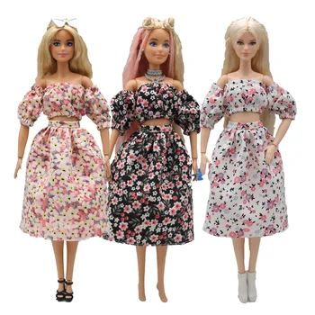 1Set лятна кукла дрехи флорални рокля малки ароматни две части комплект рамо горната принцеса пола за кукла аксесоари 1/6