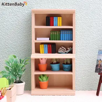 1бр Dollhouse миниатюрни библиотека библиотека етажерка дисплей кабинет за съхранение кабинет модел мебели орнамент декор играчка